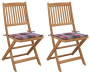vidaXL Καρέκλες Κήπου Πτυσσόμενες 2 τεμ Μασίφ Ξύλο Ακακίας &amp; Μαξιλάρια