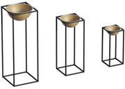 Κασπώ (Σετ 3Τμχ) 247HFM1169 28x28x80/22x22x60/17x17x40cm Black-Gold Aberto Design Μέταλλο