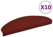 vidaXL Πατάκια Σκάλας Αυτοκόλ. 10 τεμ. Κόκκινο 65x21x4 εκ Βελονιασμένα