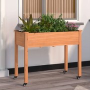vidaXL Γλάστρα με Ρόδες &amp; Επένδυση Καφέ 118x59x80 εκ Μασίφ Ξύλο Ελάτης