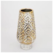 Βάζο Κεραμικό Λευκό &amp; Χρυσό 12.5x12.5x31cm 752-20062 Estheti-752-20062-Λευκό-Χρυσό 752-20062