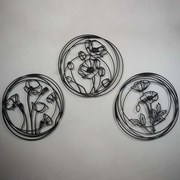 Διακοσμητικό Τοίχου Poppy Flowers (Σετ 3Τμχ) 507ATP1124 49x49cm Black Wallity Steel