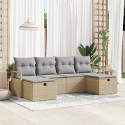 vidaXL Σετ Καναπέ Κήπου 6 κομματιών με Μαξιλάρια Μπεζ Πολυ Ρατάν
