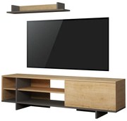 Σύνθετο σαλονιού Saloon pakoworld σε ανθρακί-oak απόχρωση 160x35.5x44εκ