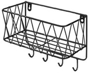 Επιτοίχια θήκη οργάνωσης με ράφι - 4 γάντζους μαύρη Υ19x24,5x12εκ.  τμχ.