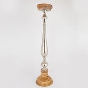 Κηροπήγιο Ξύλινο-Μεταλλικό Ασημί-Natural 17x74εκ. ESTHETI 752-23025
