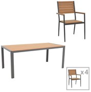Τραπεζαρία Nares-Vitality σετ 5τεμ ανθρακί αλουμίνιο και plywood σε φυσικό χρώμα 180x90x72.5εκ