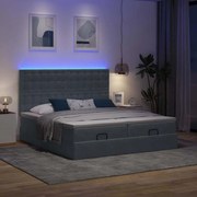 vidaXL Οθωμανικό κρεβάτι με στρώματα &amp; LEDs Σκούρο γκρι Βελούδο
