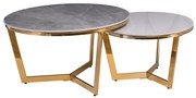 WOODWELL ΕΜ527,SOTTO Set 2 Τραπεζάκια Σαλονιού , Χρώμιο Χρυσό, Sintered Stone Grey-White Marble Φ.80 H.45cm + Φ.60 H.38cm ΕΜ527,S