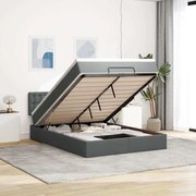 vidaXL Οθωμανικό κρεβάτι με στρώμα &amp; LEDs Σκούρο γκρι 140x200cm Ύφασμα