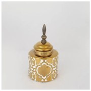 Βάζο Με Καπάκι Κεραμικό Λευκό &amp; Χρυσό 13x13x24cm 752-20078 Estheti 752-20078 Λευκό-Χρυσό
