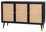 VIENNA ΜΠΟΥΦΕΣ ΜΑΥΡΟ ΜΕ RATTAN 120x39xH75,5cm