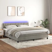 vidaXL Κρεβάτι Boxspring με Στρώμα &amp; LED Αν.Γκρι 160x200 εκ. Βελούδινο