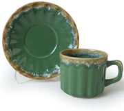 Φλυτζάνια Τσαγιού Με Πιατάκια (Σετ 12Τμχ) 275KRM2401 185ml Green Hermia Κεραμικό