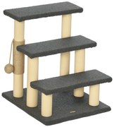 PawHut Σκάλα για γάτες, Δέντρο για γάτες, τρία επίπεδα, μπάλα παιχνιδιού, γκρι+φυσικό ξύλο, 45 x 40 x 48cm