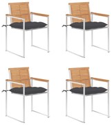 vidaXL Καρέκλες Κήπου 4 τεμ. από Μασίφ Ξύλο Teak με Μαξιλάρια