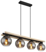 Κρεμαστό Φωτιστικό Οροφής 4xΕ27 Μαύρο-Φιμέ Ξύλο Conni 15569-4H Globo Lighting-15569-4H-Μαύρο 15569-4H