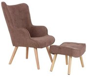 BUTTON Set MARON Πολυθρόνα & Σκαμπώ, Ύφ.Σκ.Καφέ 69x76x97 + 52x38x35cm