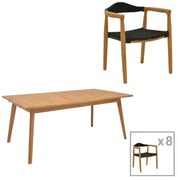Τραπεζαρία 9 τεμ. Ganny-Pino teak ξύλο σε φυσική - μαυρη απόχρωση 180/240x100x75εκ 240x100x75 εκ.