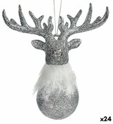 Χριστουγεννιάτικο Στολίδι Krist+ Ασημί Πλαστική ύλη Γκλίτερ Τάρανδος 13,5 x 15,5 x 7 cm (24 Μονάδες)