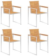 vidaXL Καρέκλες Κήπου 4 τεμ. από Μασίφ Ξύλο Teak/Ανοξείδωτο Ατσάλι