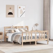 vidaXL Πλαίσιο Κρεβατιού με Κεφαλάρι 135x190 εκ. από Μασίφ Ξύλο Πεύκου