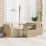vidaXL σετ εξωτερικών καθισμάτων 7 κομματιών  με μπεζ μαξιλάρια από πολυ-ράτταν