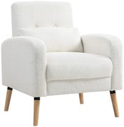 HOMCOM Μοντέρνα πολυθρόνα, πολυθρόνα με πόδια από καουτσούκ, οσφυϊκό μαξιλάρι, για σαλόνι, υπνοδωμάτιο, γραφείο, λευκό