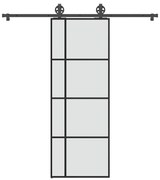 Συρόμενη Πόρτα με Μηχανισμό 76x205 εκ. Γυαλί ESG &amp; Αλουμίνιο - Μαύρο
