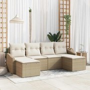 vidaXL Σετ Καναπέ Κήπου 6 τεμαχίων με Μαξιλάρια Μπεζ Πολυ Ρατάν