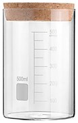 Estia Δοχείο Αποθήκευσης Γυάλινο 500ml Φ10xY15cm Με Ένδειξη Δοσομέτρησης Και Καπάκι Φελλού Διαφανές 01-25076