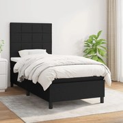 vidaXL Κρεβάτι Boxspring με Στρώμα Μαύρο 90x190 εκ.Υφασμάτινο