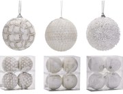 Χριστουγεννιάτικη Μπάλα Λευκό 100mm Σετ 4Τμχ Σε 3 Σχέδια