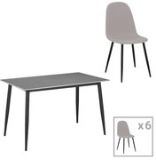 Intrahome Τραπεζαρία Bella-Gustas Intrahome σετ 7τμχ γκρι μαρμάρου sintered stone-μαύρο μέταλλο 160x80x75εκ | SKU: INTRAPA-311112176