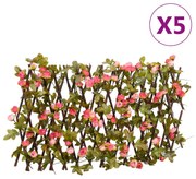 vidaXL Καφασωτό Επεκτεινόμενο 5 Τεμ. Σκ. Ροζ 180x20εκ. Τεχνητός Κισσός - Ροζ