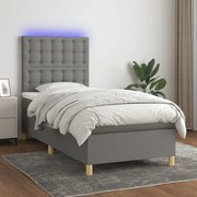 Κρεβάτι Boxspring με Στρώμα &amp; LED Σκ.Γκρι 80x200 εκ. Υφασμάτινο - Γκρι