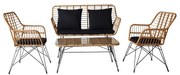 WOODWELL Ε285,SSALSA MAX Living Set Κήπου 4 τεμαχίων, Μέταλλο Βαφή Μαύρο, Wicker Φυσικό, Μαξιλάρια Μαύρο 106x55x45-147x70x105-65x67x96 Ε285,S