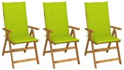 vidaXL Καρέκλες Κήπου Πτυσσόμενες 3 τεμ. από Ξύλο Ακακίας με Μαξιλάρια