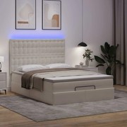 Οθωμανικό κρεβάτι με στρώμα &amp; LEDs Λευκό Συνθετικό δέρμα 3313851
