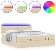 Οθωμανικό κρεβάτι με στρώματα &amp; LEDs Κρέμα 200x200cm ύφασμα 3312834