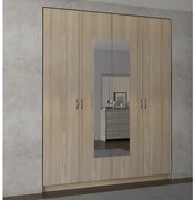 Savvidis Furniture  Ντουλάπα 4φυλλη 182x60x220 Με Καθρέφτη/Λάττε BEST-890116