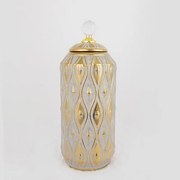 Βάζο Κεραμικό Με Καπάκι 752-20023 14.8x14.8x32.8cm Grey-Gold Estheti Home Κεραμικό