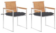 vidaXL Καρέκλες Κήπου 2 τεμ. από Μασίφ Ξύλο Teak/Ατσάλι με Μαξιλάρια