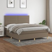 Κρεβάτι Boxspring με Στρώμα &amp; LED Taupe 180x200 εκ. Υφασμάτινο - Μπεζ-Γκρι