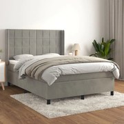 Κρεβάτι Boxspring με Στρώμα Ανοιχτό Γκρι 140x190 εκ. Βελούδινο