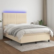 ΚΡΕΒΑΤΙ BOXSPRING ΜΕ ΣΤΡΩΜΑ &amp; LED ΚΡΕΜ 140X190 ΕΚ. ΥΦΑΣΜΑΤΙΝΟ 3135034