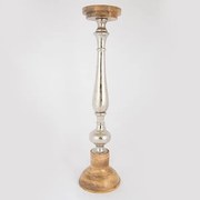 Κηροπήγιο Ξύλινο-Μεταλλικό Ασημί-Natural 17x64εκ. ESTHETI 752-23026