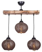 LUMA 201-0012 Vintage Κρεμαστό Φωτιστικό Ράγα Τρίφωτο 3 x E27 IP20 Μπεζ Ξύλο με Καφέ Σχοινί-Μ50 x Π20 x Υ63cm Globostar-201-0012 201-0012