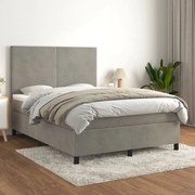 Κρεβάτι Boxspring με Στρώμα Ανοιχτό Γκρι 140x190 εκ. Βελούδινο