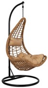 HANGING NEST LUCIA  BEIGE WICKER AND CUSHIONS - BLACK METAL Φ95Χ195Hcm.